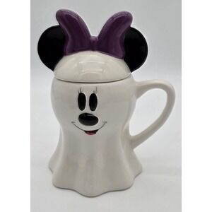 Disney Minnie Mouse Ghost Mug 17oz  New Halloween Cup w/Purple Ears‎ Lid #0239